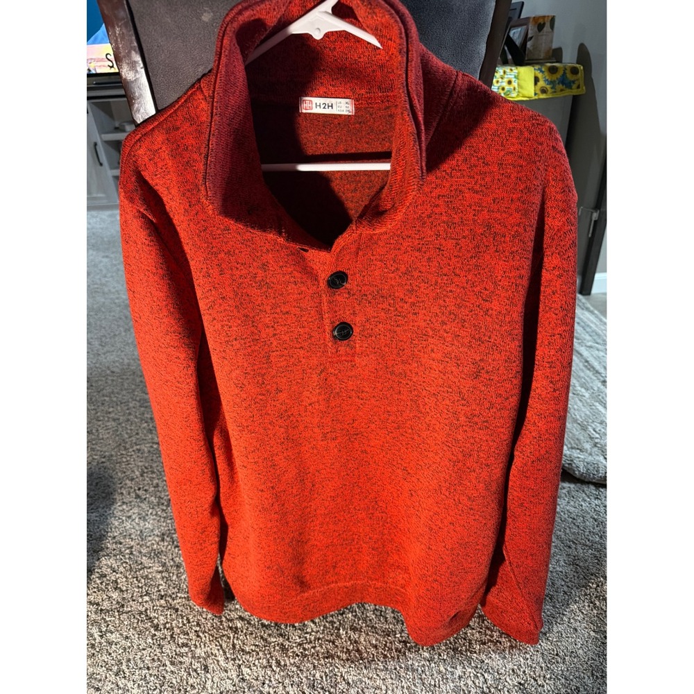 H2H Mens Mock Neck Pullover Sweater Marled Red Black XL